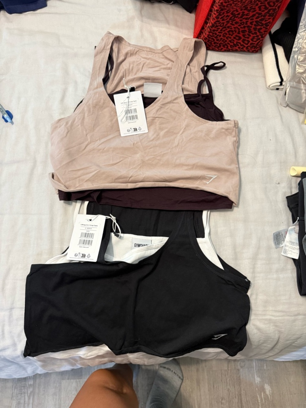 Gymshark Women's Seamless Scoop Neck Bodysuit Top in Taupe and Black